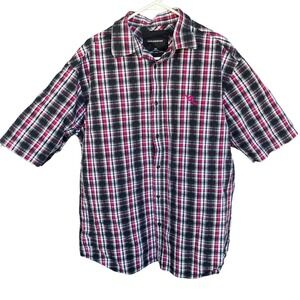 Rocawear Shirt Mens 2X XXL Button Up Y2K Cotton Black Pink Plaid Logo‎